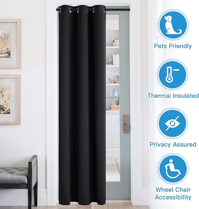 RYB Home Blackout Curtains Thermal Insulating Privacy Temporary Door Curtains for Bedroom Closet Doorway Accordion Door Interior Living Room Kids Nursery Dining, Wide 60 x Long 90 inch, Black