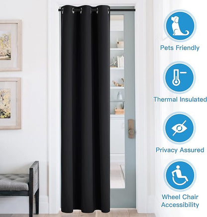 RYB Home Blackout Curtains Thermal Insulating Privacy Temporary Door Curtains for Bedroom Closet Doorway Accordion Door Interior Living Room Kids Nursery Dining, Wide 60 x Long 90 inch, Black