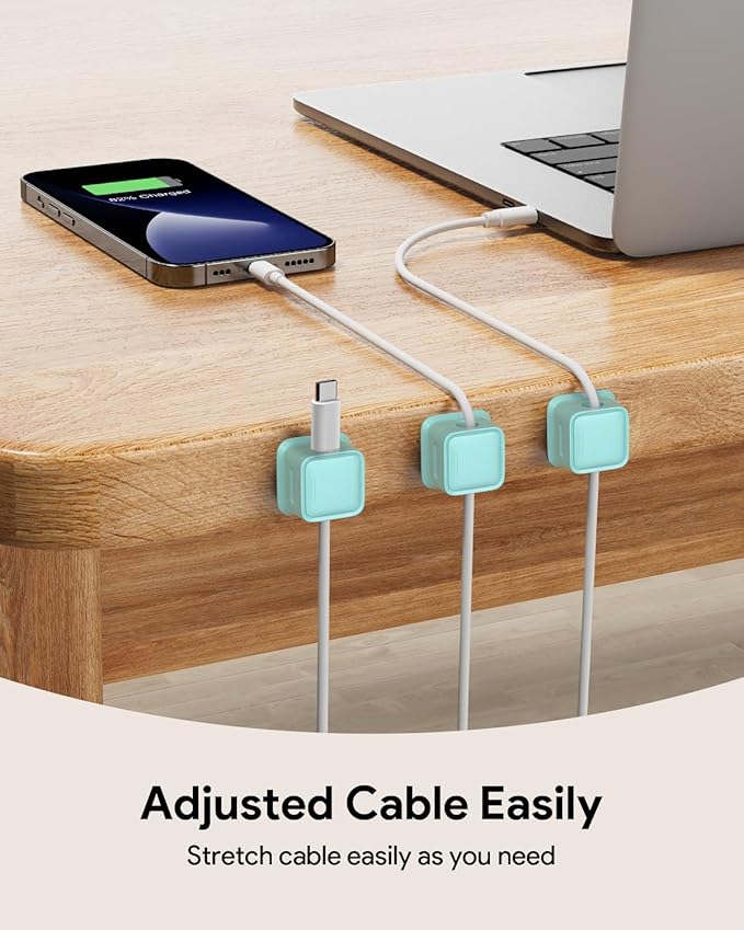 8 Pack Magnetic Cord Organizer, Easy Secure Adhesive Cable Management, Wire Holder Keeper Organizer Management, Hide Or Organize Phone USB Charger Cable for Home,Office,Car,Desk,Nightstand-Blue