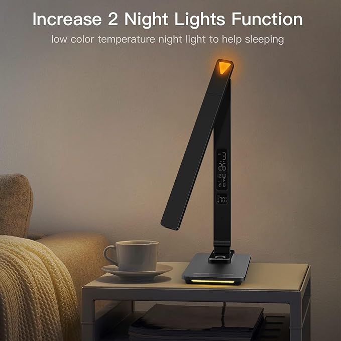 LED Desk Lamp with Wireless Charger: Desk Lamps for Home Office Bedroom, 5 Color Modes & Brightness Dimmable, 2 Night Light