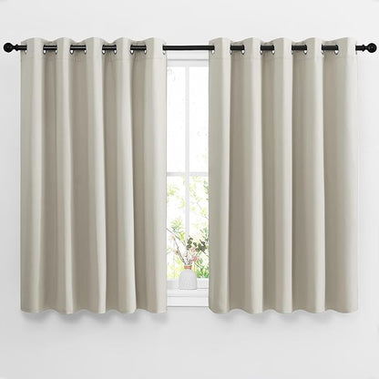 NICETOWN Blackout Natural Curtains for Bedroom - Window Treatment Thermal Insulated Grommet Drapes Room Darkening Energy Saving Sound Reducing for Basement, 2 Panels, W66 x L54