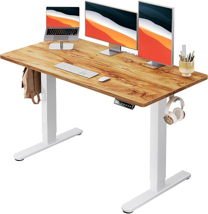 HUANUO Electric Standing Desk, 48" x 24" Whole Piece Desktop, Adjustable Height Computer Desk, 4 Height Memory Settings, Sit Stand Up Desk for Home Office, Light Vintage