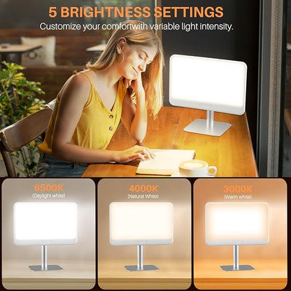 Hopihe Light Therapy Lamp with 10,000 LUX - Adjustable Stand, 3 Color Temperatures, 5 Brightness Levels, Auto Shut-Off Timer, Ideal for Boosting Energy, Mood & Sleep