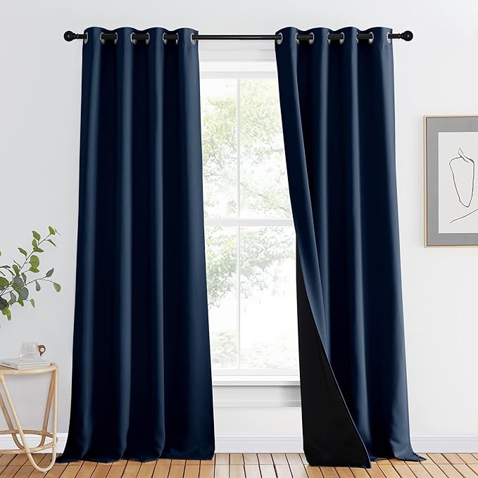 NICETOWN 100% Blackout Curtain Set, Thermal Insulated & Energy Efficiency Window Draperies for Guest Room, Full Shading Panel for Shift Worker and Light Sleepers, Navy Blue, 46W x 90L, 1 PC