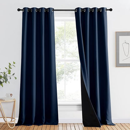 NICETOWN 100% Blackout Curtain Set, Thermal Insulated & Energy Efficiency Window Draperies for Guest Room, Full Shading Panel for Shift Worker and Light Sleepers, Navy Blue, 46W x 90L, 1 PC