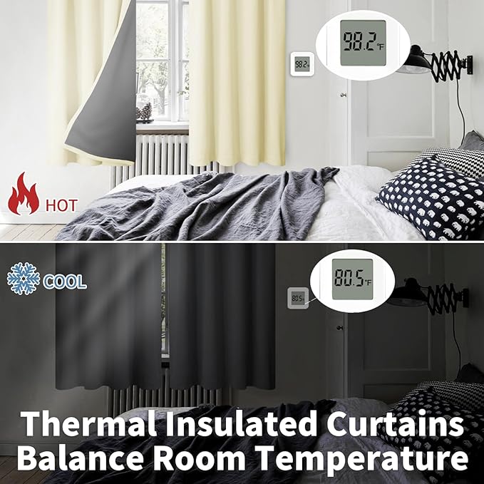 BGment 100% Blackout Curtains for Bedroom 72 Inch Length, Full Room Darkening Thermal Insulated and Noise Reducing Rod Pocket Bedroom Curtain, Each 52 Inch Wide, Cream