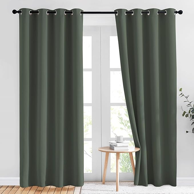 NICETOWN Living Room Curtains 84 inch Long - Grommet Blackout Thermal Insulated Room Darkening Sound Blocking Window Drapes for Kids Room/Bedroom, 2 Panels, Dark Mallard, W52 x L84