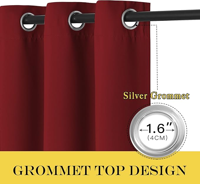 NICETOWN Blackout Curtains for Doorway 78 inches Long, Grommet Privacy Door Curtains Room Darkening Thermal Drapes for Bedroom/Christmas Day, Burgundy Red, 2 Panels, W52 x L78