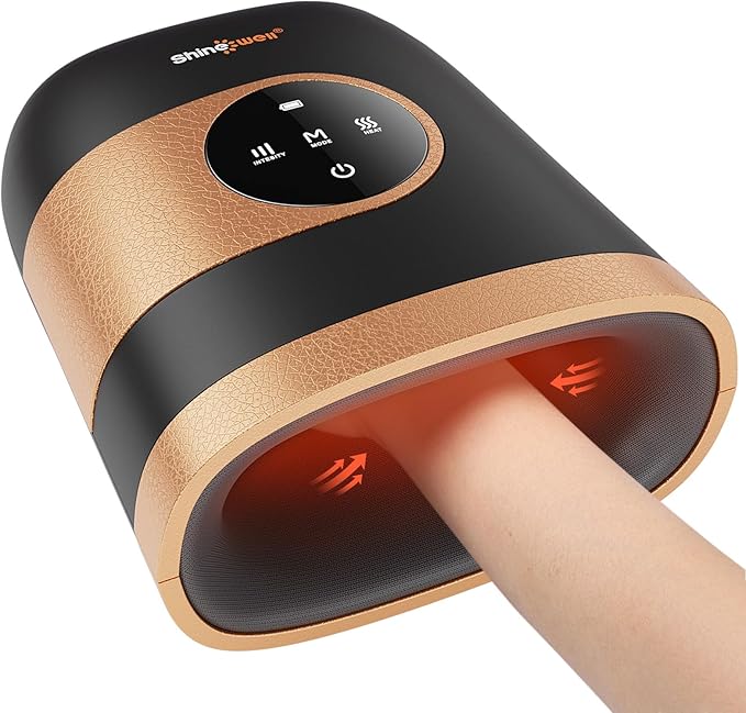 Shine Well Cordless Hand Massager with Heat and Compression, Hand Massager for Arthritis and Carpal Tunnel, for Hand Joints Stiff and Hand Soreness Relief (Black Gold)