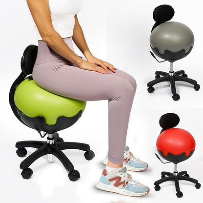 Aeromat Green Yoga Ball Chair with Back Support - Exercise Ball Chair for Office and Home Height Adjustable, Balance Ball Chair, Bouncy Chair Adult, Ergonomic Ball Office Chair, Sitting Ball for Desk