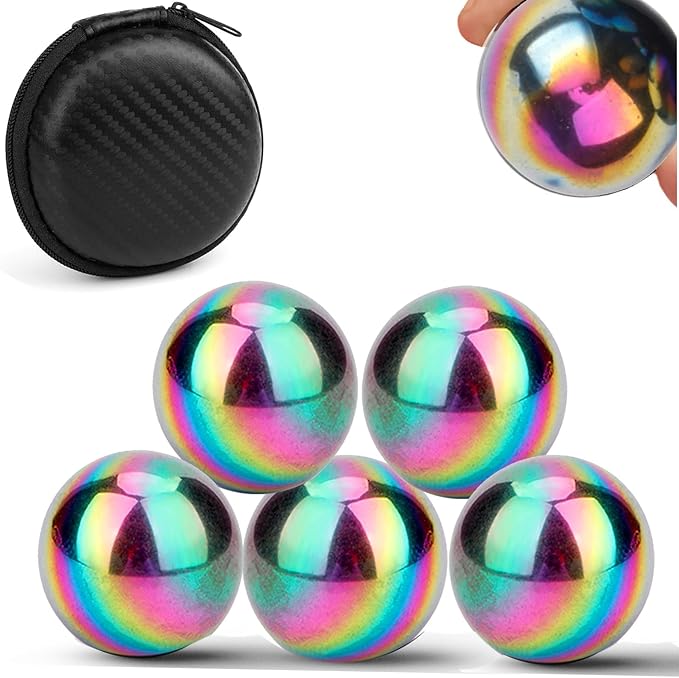 Cool 1.26 Inch Jumbo Magnets Balls Fidget Toys for Adults, Large Fidget Mangetic Sphere with Case for Office Desk Decorations, Fidget Ferrite Putty Stones Holiday Stocking Stuffer Gift 5 Pack