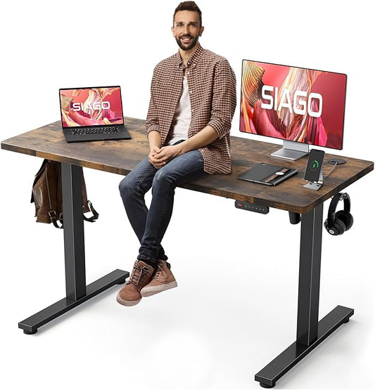 SIAGO Electric Standing Desk Adjustable - 55 x 24 Inch Sit Stand up Desk with Cable Management - 3 Memory Preset Adjustable Height Desk Computer Home Office Desk