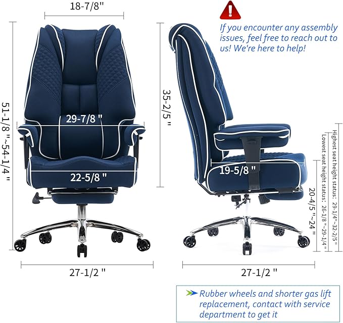 Big and Tall Office Chair 400lbs Wide Seat, Mesh High Back Executive Office Chair with Foot Rest, Ergonomic Office Chair Lumbar Support for Lower Back Pain Relief (Mesh Dark Blue)