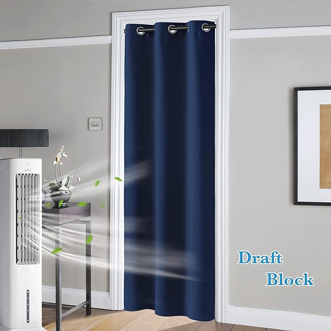 RYB HOME Blackout Curtains Thermal Insulating Privacy Temporary Door Curtains for Bedroom Closet Doorway Accordion Door Interior Living Room Kids Nursery Dining, Wide 60 x Long 90 inch, Navy