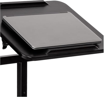 Seville Classics Airlift Height Adjustable Mobile Rolling Laptop Cart Computer Workstation Desk, Table for Home, Office, Classroom, Hospital, w/Wheels, Black, Tilt w/Side Table (28") (New Model)