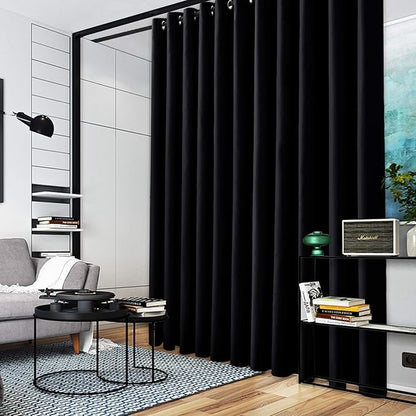 RYB HOME Room Divider Curtains - Blackout Privacy Space Wall Divider Screens Curtains for Living Room Share Bedroom Patio French Door Home Theatre Garage, 1 Panel, Black, 20ft Wide x 7ft Tall