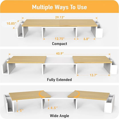 Simple Houseware Desk Dual Monitor Stand Riser with Drawer, Oak