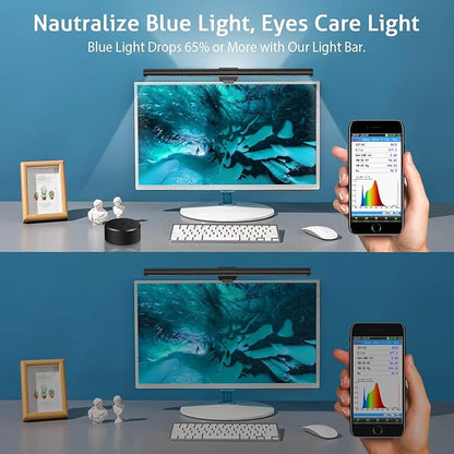 OOWOLF Monitor Light Bar with Remote Screen Light Bar,CRI≥95 Desk Lamp for Eye-Caring,No Glare,Dual Light,Filter Blue-Light,3-Color Mode,Memory Dimming,e-Reading Task Lamp,Computer Light for Desk