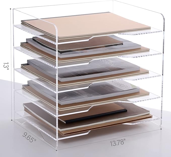 SANRUI Acrylic Paper Organizer Letter Tray for Desk, 5 Tier Enlarged File Sorter,Clear File Holder Desktop Shelf Document Storage for School Office Home