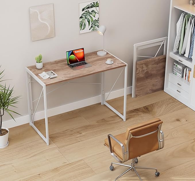 Coavas Small Folding Desk, No Assembly Required Computer Desks, 39.4 inch Spaces Saving Foldable Table for Bedroom, Home Office, Dorm, Apartment, Oak