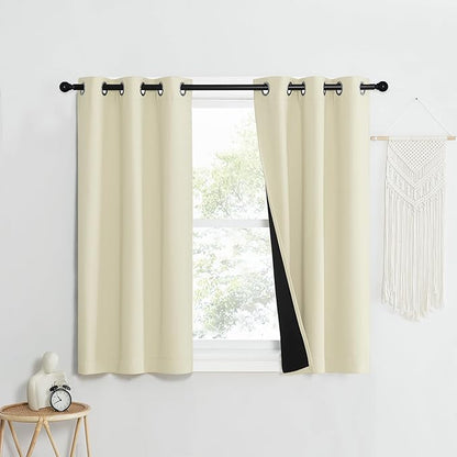 NICETOWN Living Room Completely Shaded Draperies, Privacy Protection & Noise Reducing Ring Top Drapes, Black Lined Insulated Window Treatment Curtain Panels (Beige, 2 Pieces, W37 x L50)