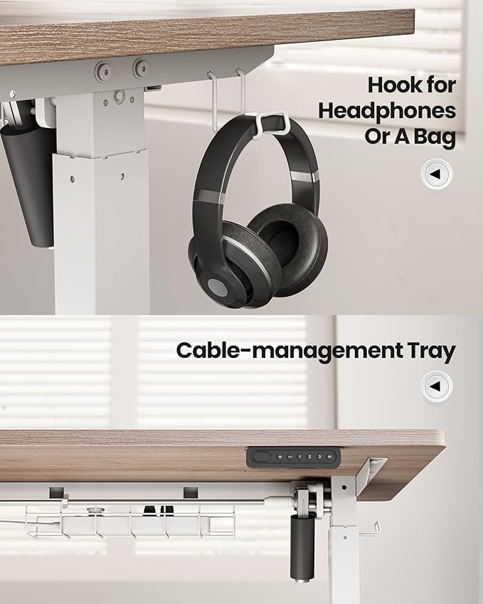 SIAGO Electric Standing Desk Adjustable - 63 x 24 Inch Sit Stand up Desk with Cable Management - 3 Memory Preset Adjustable Height Desk Computer Home Office Desk