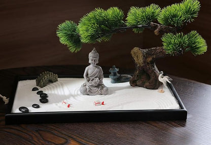 Japanese Zen Garden Kit for Desk - Meditation Rock Sand Garden for Birthday Gift Office Home Desktop Relaxation Decor Bamboo Rakes Bonsai Tree Pagoda Accessories Tools Kits