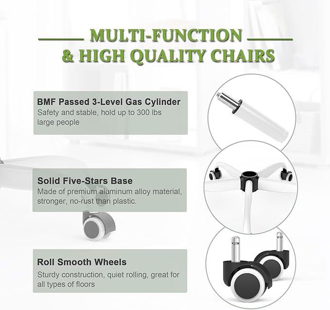 Mimoglad Office Chair, High Back Ergonomic Desk Chair with Adjustable Lumbar Support and Headrest, Swivel Task Chair with flip-up Armrests for Guitar Playing, 5 Years Warranty