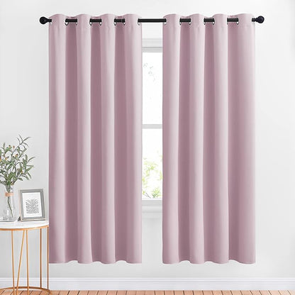 NICETOWN Bedroom Curtains Room Darkening Draperies - Home Fashion Microfiber Thermal Insulated Solid Grommet Curtains for Kitchen (Lavender Pink, 1 Pair, 52 inches Wide by 72 inches Long)