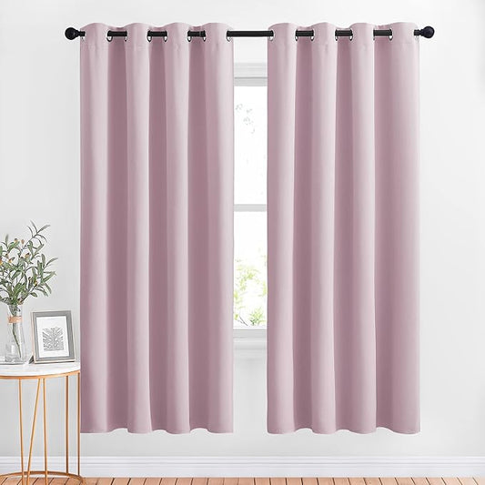 NICETOWN Bedroom Curtains Room Darkening Draperies - Home Fashion Microfiber Thermal Insulated Solid Grommet Curtains for Kitchen (Lavender Pink, 1 Pair, 52 inches Wide by 72 inches Long)