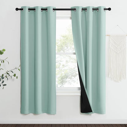 NICETOWN Aqua Blue 100% Blackout Curtain Set, Thermal Insulated & Energy Efficiency Window Draperies for Guest Room, Full Shading Panels for Shift Worker and Light Sleepers, 37W x 70L, 2 PCs