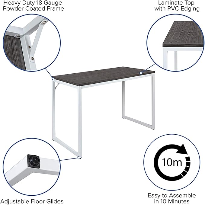 Flash Furniture Kimberly Tiverton Industrial Modern Desk-Rustic Gray/White Commercial Grade Computer Desk-47" Sturdy Home Office Desk-Writing Desk