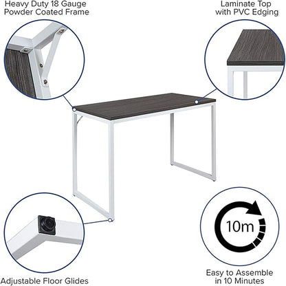 Flash Furniture Kimberly Tiverton Industrial Modern Desk-Rustic Gray/White Commercial Grade Computer Desk-47" Sturdy Home Office Desk-Writing Desk