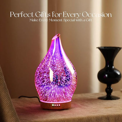 Porseme Essential Oil Diffuser 3D Firework Glass Aromatherapy Ultrasonic Humidifier Rose Gold, Auto Shut-Off, Timer Setting, BPA Free, Aroma Decoration for Home, Office, Gym, Spa, Premium Gift 100ml