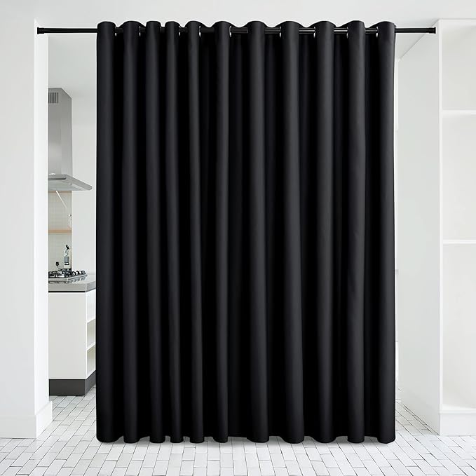 NICETOWN Halloween Closet Door Heavy Curtain, Room Dividers Shade Screens Partitions, Extra Large Space Partition Blackout Drape, Screen Dividers for Rooms (1 Pack, 20ft Wide x 9ft Long, Black)