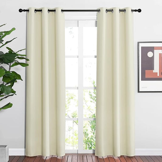 NICETOWN Blackout Beige Curtains 84 inch Long for Bedroom - Thermal Insulated Solid Grommet Vertical Drapes Room Darkening Drapes for Living Room (Set of 2, W37 x L84)