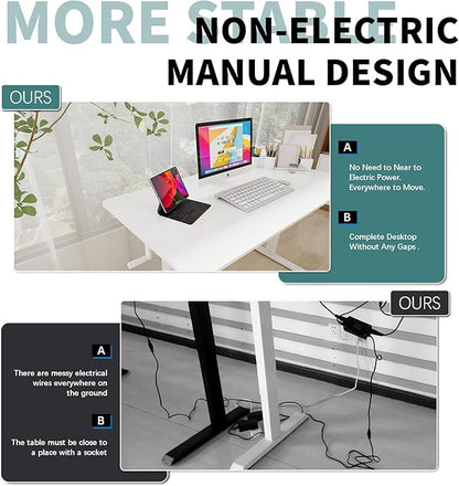 Whole Piece Top Manual Standing Desk Adjustable Height- Crank Stand Up Desk, Sit Stand Desk with Frame & Desktop, Computer Desk