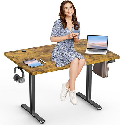 Sit Stand Desk Adjustable Height 48"× 24" Memory Computer Stand Up Desk for Home Office Study Table with Hook, Rustic Brown