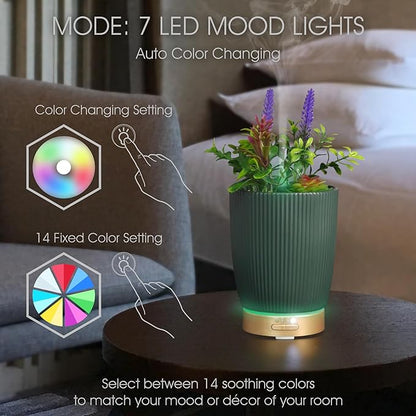 Earnest Living Essential Oil Diffuser Ceramic Artificial Succulent Plants Potted Diffuser 100 ml for Lavender Essential Oils Timers Night Lights and Auto Off Humidifier Aromatherapy Diffusers for Gift