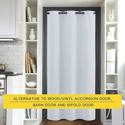 NICETOWN Temporary Portable Blackout Curtains for Sidelight Door, Insulating Privacy Soundproof Bifold Doors for Sliding Closet Doorway Entrance Hallway (1 Piece, 5ft Wide x 8ft Long, Greyish White)