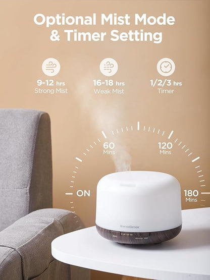 InnoGear 500ml Essential Oil Diffuser with Remote Control, Premium Ultrasonic Aromatherapy Diffusers Scent Humidifier Vaporizer Auto-Off Timer for Large Room Home, Brown