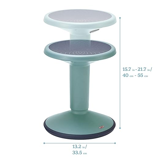 ECR4Kids SitWell Wobble Stool, Adjustable Height, Active Seating, Seafoam