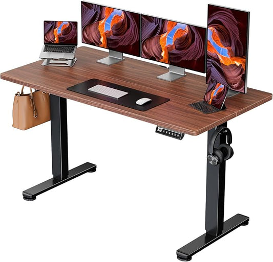 ErGear Height Adjustable Electric Standing Desk, 55 x 28 Inches Sit Stand up Desk, Large Memory Computer Home Office Desk with Two-Piece Desktop (Walnut)