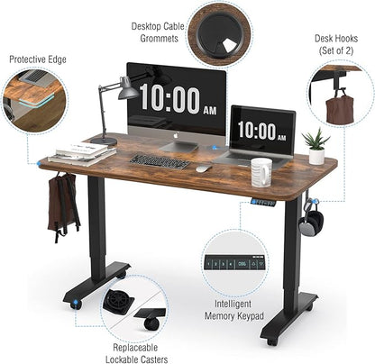 Monomi Electric Height Adjustable Standing Desk, 48x24 Inches, Ergonomic Home Office Sit/Stand Up Desk (Black Steel Frame/Rustic Brown Top)