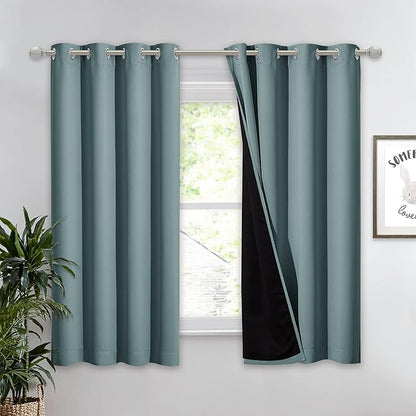 NICETOWN Greyish Blue 100% Blackout Lined Curtain, 2 Thick Layers Completely Blackout Window Treatment Thermal Insulated Drape for Kitchen/Bedroom (1 PC, 52" Width x 63" Length Each Panel)