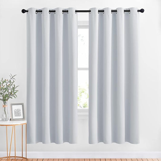 NICETOWN Room Darkening Curtains for Living Room - Easy Care Solid Thermal Insulated Grommet Room Darkening Curtains/Panels/Drapes for Bedroom (2 Panels, 52 by 72, Greyish White)