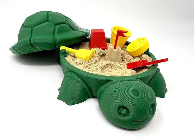 Munnygrubbbers - Mini Desktop Turtle Sand Box - 6 x 6 in - Stress Relief - includes Soft Moldable Play Sand and Mini Tool Accessories - Novelty Gift - Desktop Decor - Zen Garden - (Silver)