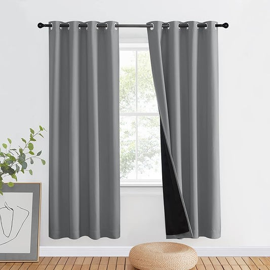 NICETOWN Silver Grey Full Shade Curtain Panel, Energy Smart & Noise Blocking Out Blackout Drape for Dining Room Window, Thermal Insulated Guest Room Lined Window Dressing(1 PC, 46 x 72 inch)