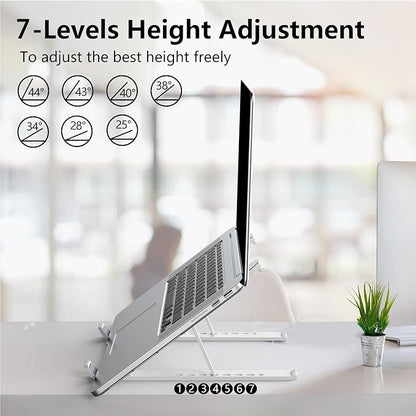 Laptop Stand for Desk, Adjustable Laptop Riser Foldable Portable Laptop Holder, Ventilated Cooling Notebook Stand for 10-15.6” Laptop,Tablet-White