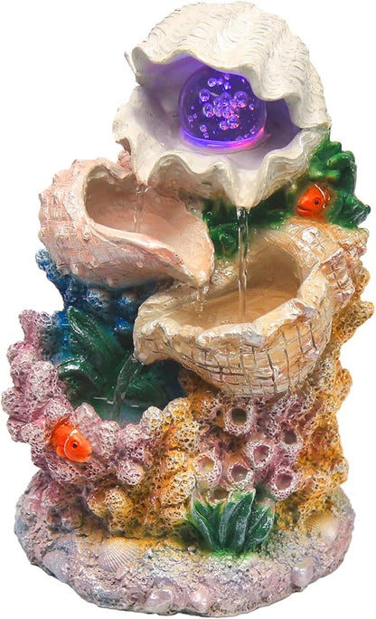 Tabletop Waterfall Fountain Indoor Themed Coral Seashell Tabletop Water Fountain Meditation Desk Fountain Exquisite Indoor Water Fountains,Housewarming Waterfall Gifts Home/Office Decor(SHBK)